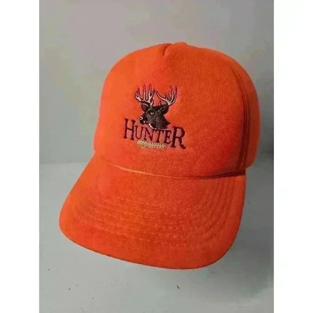 Vintage HUNTER Cap Neon Orange Deer Buck Embroidery Snap Back